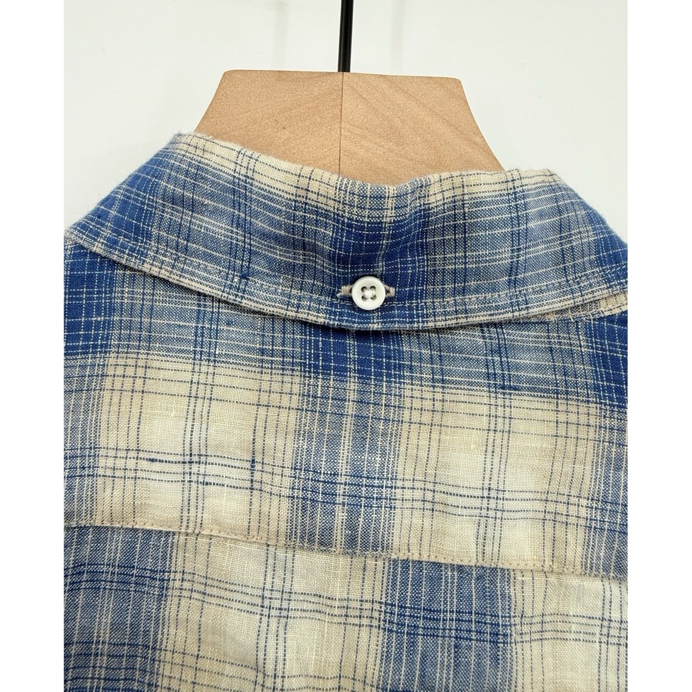 Taylor Stitch Shirt Mens Medium 40 Blue Beige Plaid 100% Linen Button Up - Picture 6 of 9